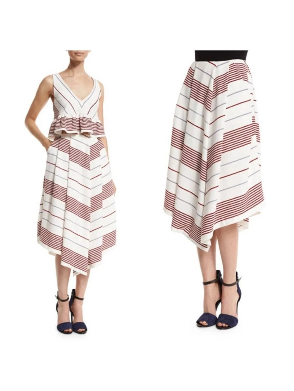 EUC $225 Elizabeth & James  Watkins A line striped asymmetric midi skirt 0